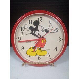 Vintage  Working Disney LORUS Quartz Mickey Mouse Red 10" Wall Clock